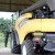 combine harvester in shed